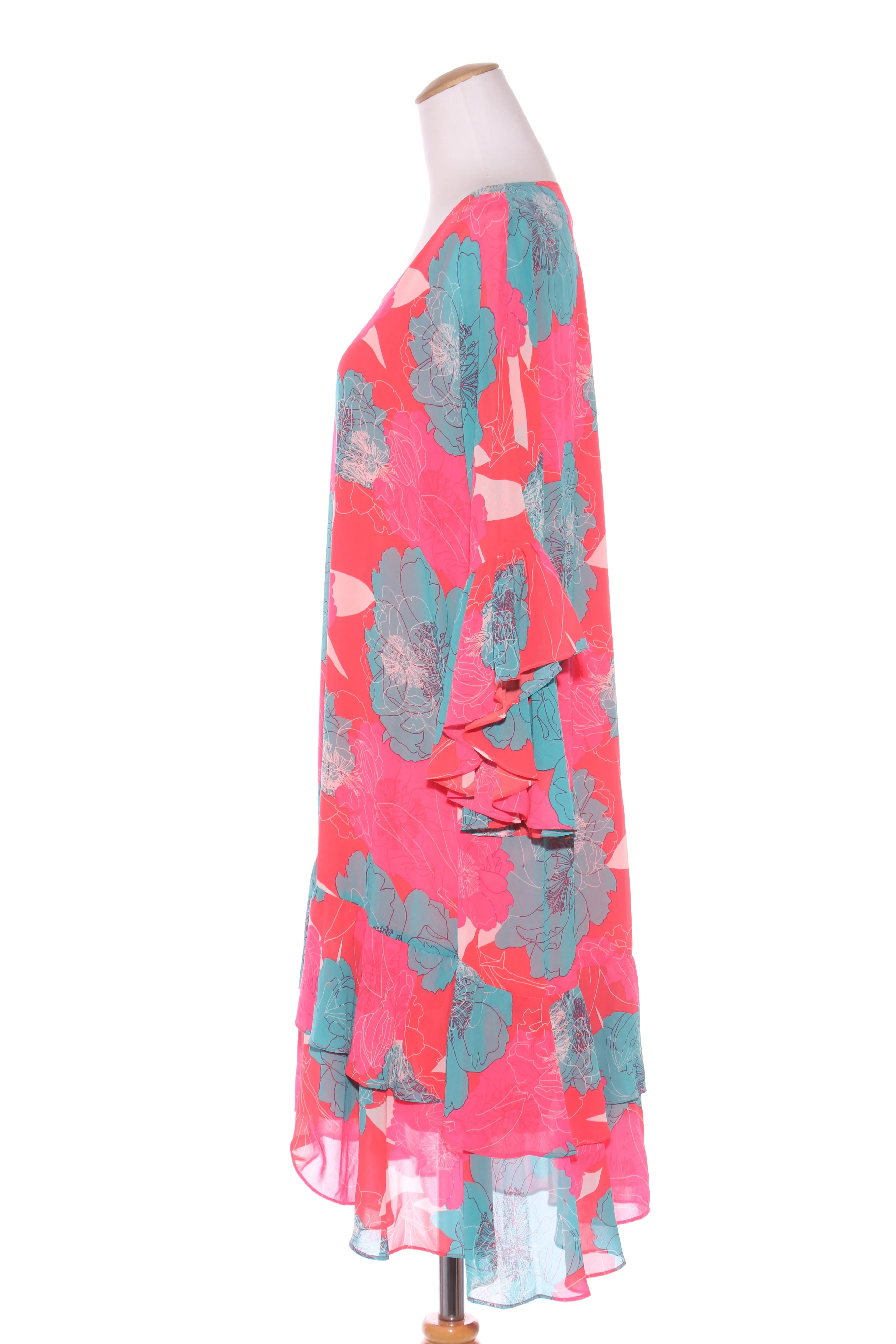 CHARLO - Fluro floral ruffle sleeve dress! 16