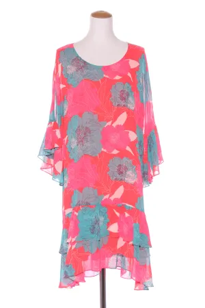 CHARLO - Fluro floral ruffle sleeve dress! 16