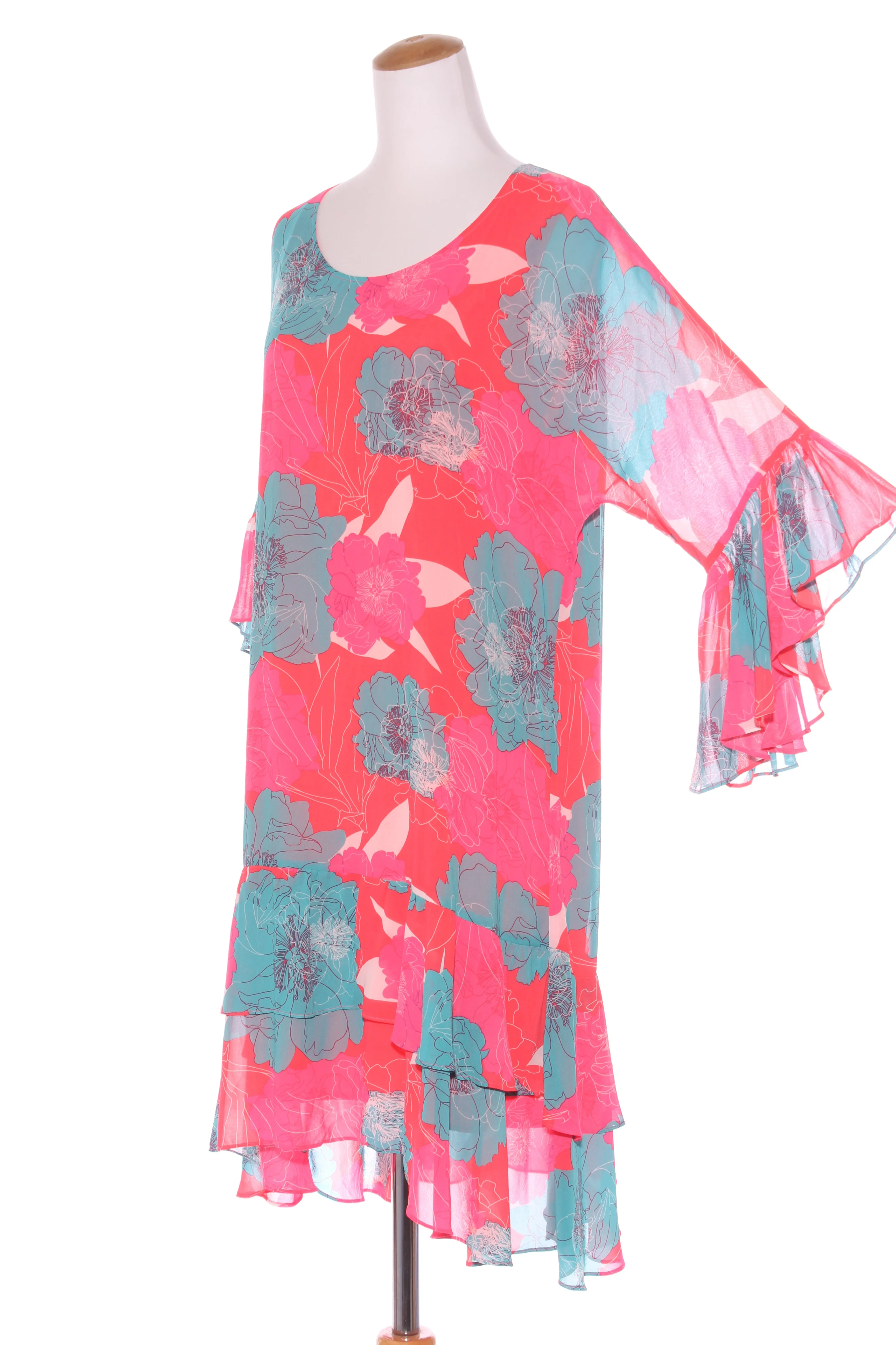 CHARLO - Fluro floral ruffle sleeve dress! 16
