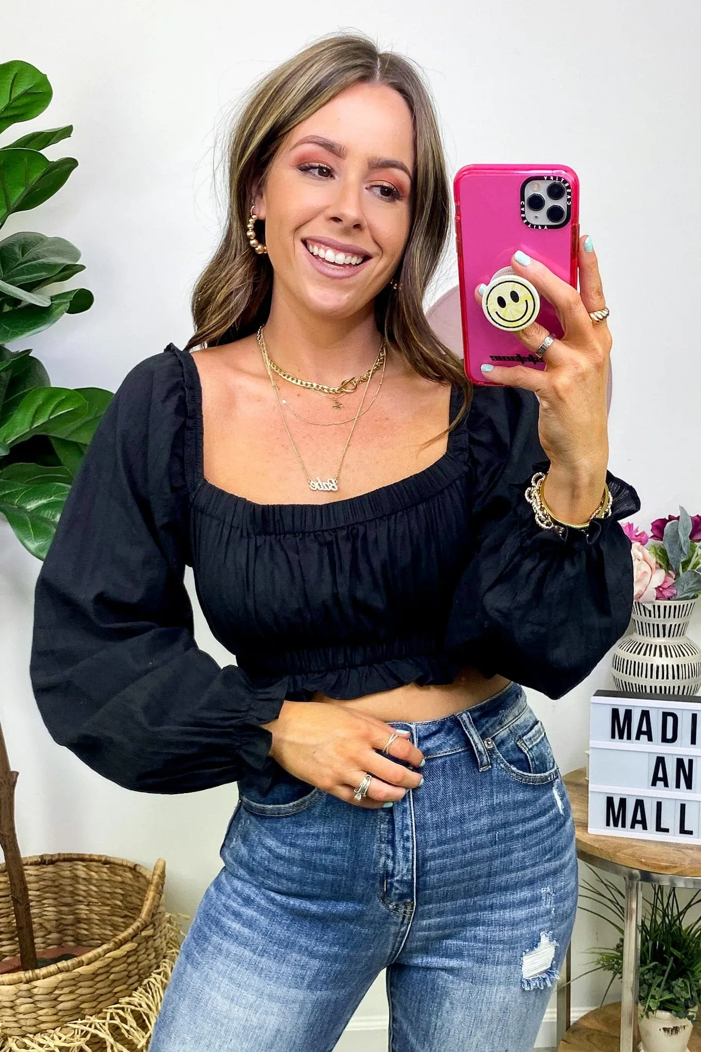 Eclectic Charm Square Neck Ruffle Crop Top - FINAL SALE