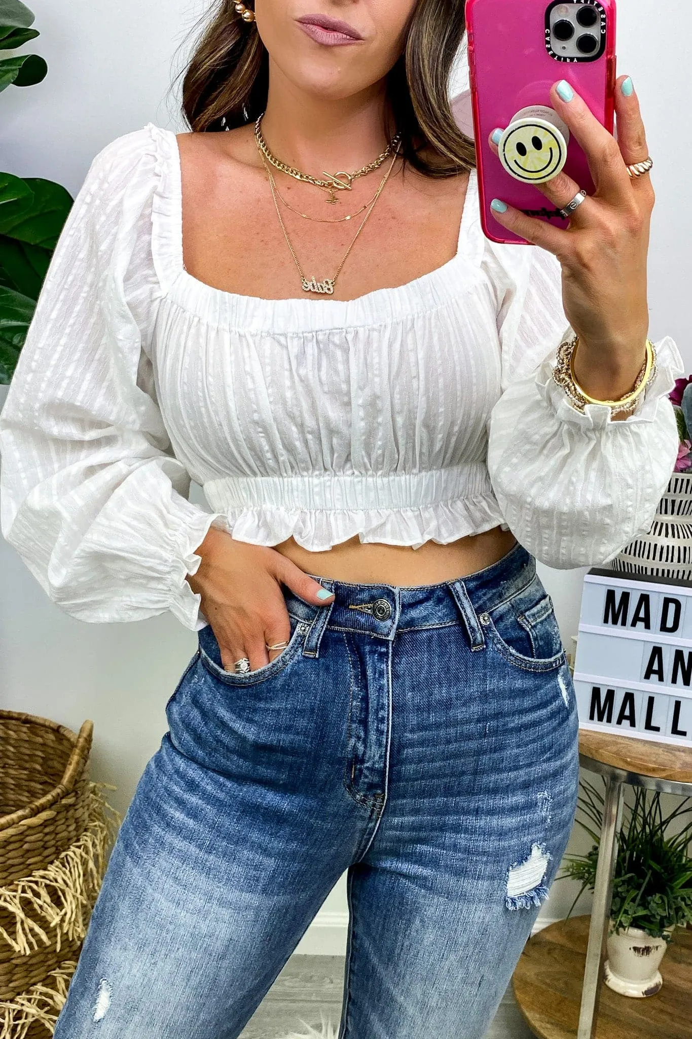 Eclectic Charm Square Neck Ruffle Crop Top - FINAL SALE