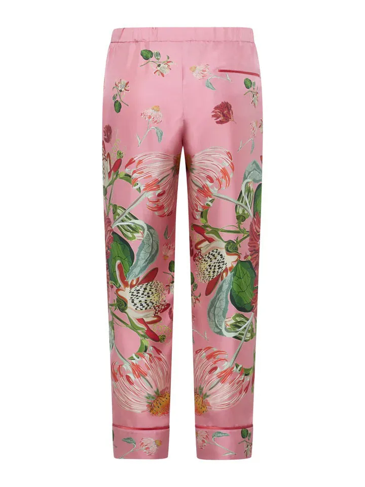 FRANCO FERRARI - ALOE SILK TROUSER IN PINK DAISIES