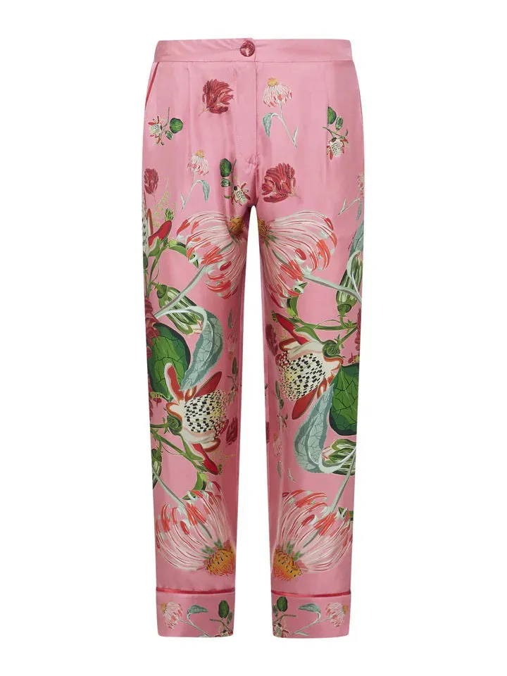 FRANCO FERRARI - ALOE SILK TROUSER IN PINK DAISIES