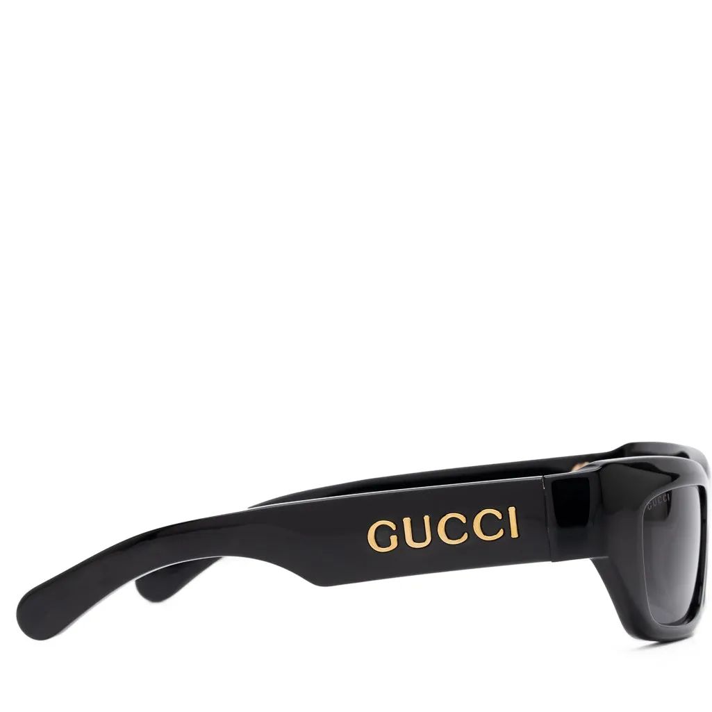 Gucci Rectangular Frame Sunglasses - Black/Solid Grey