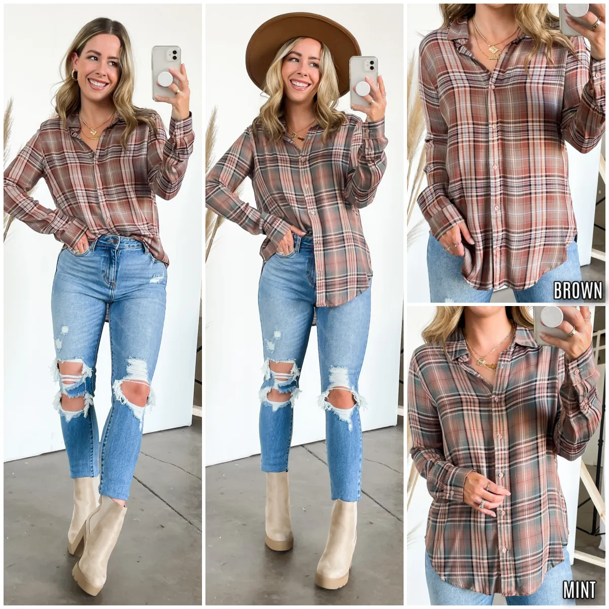 Izarah Plaid Button Down Top - FINAL SALE