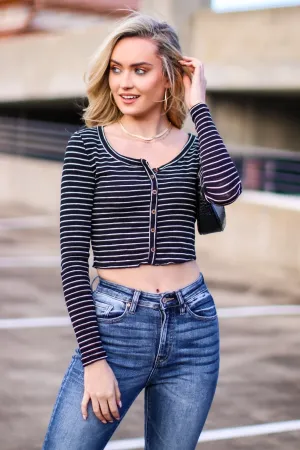 Kellie V-Neck Striped Button Top - FINAL SALE
