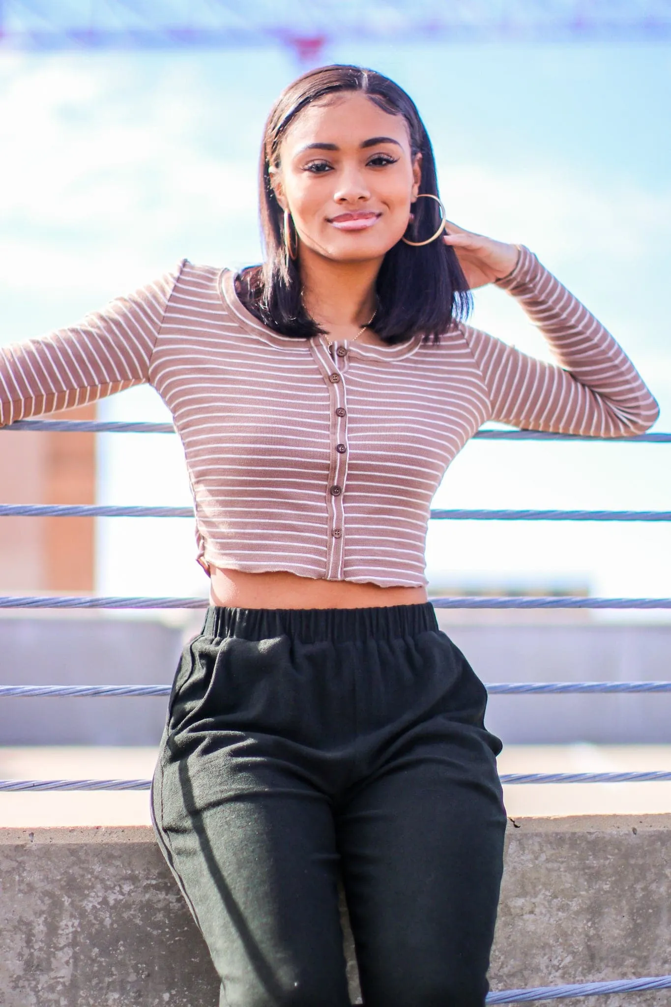Kellie V-Neck Striped Button Top - FINAL SALE