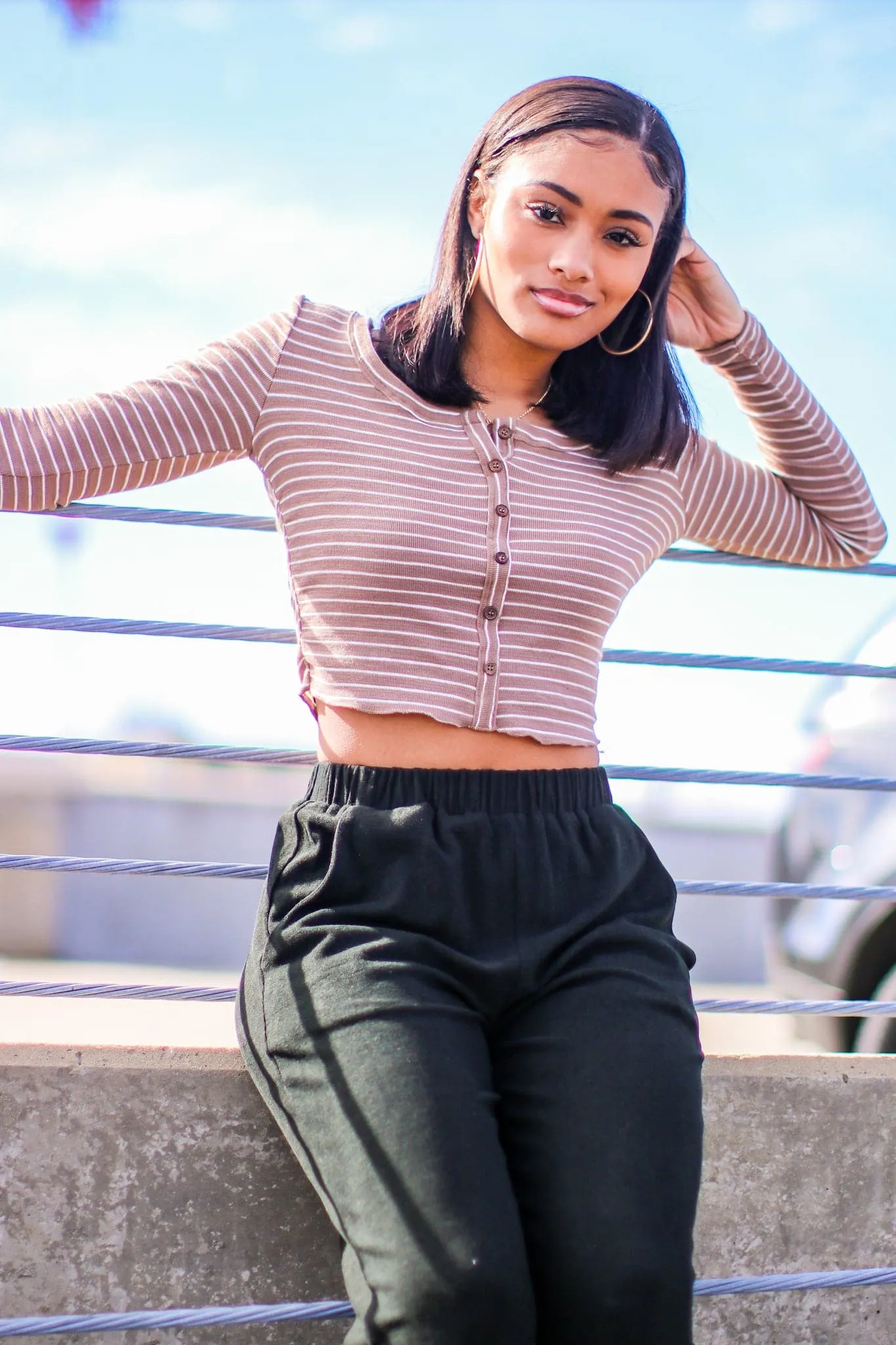 Kellie V-Neck Striped Button Top - FINAL SALE