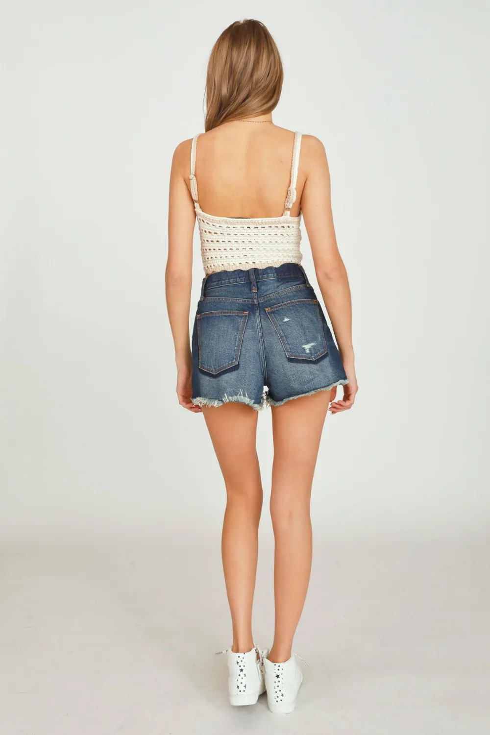 Natural Ivory w/ Khaki Contrast Sweater Crochet Tank