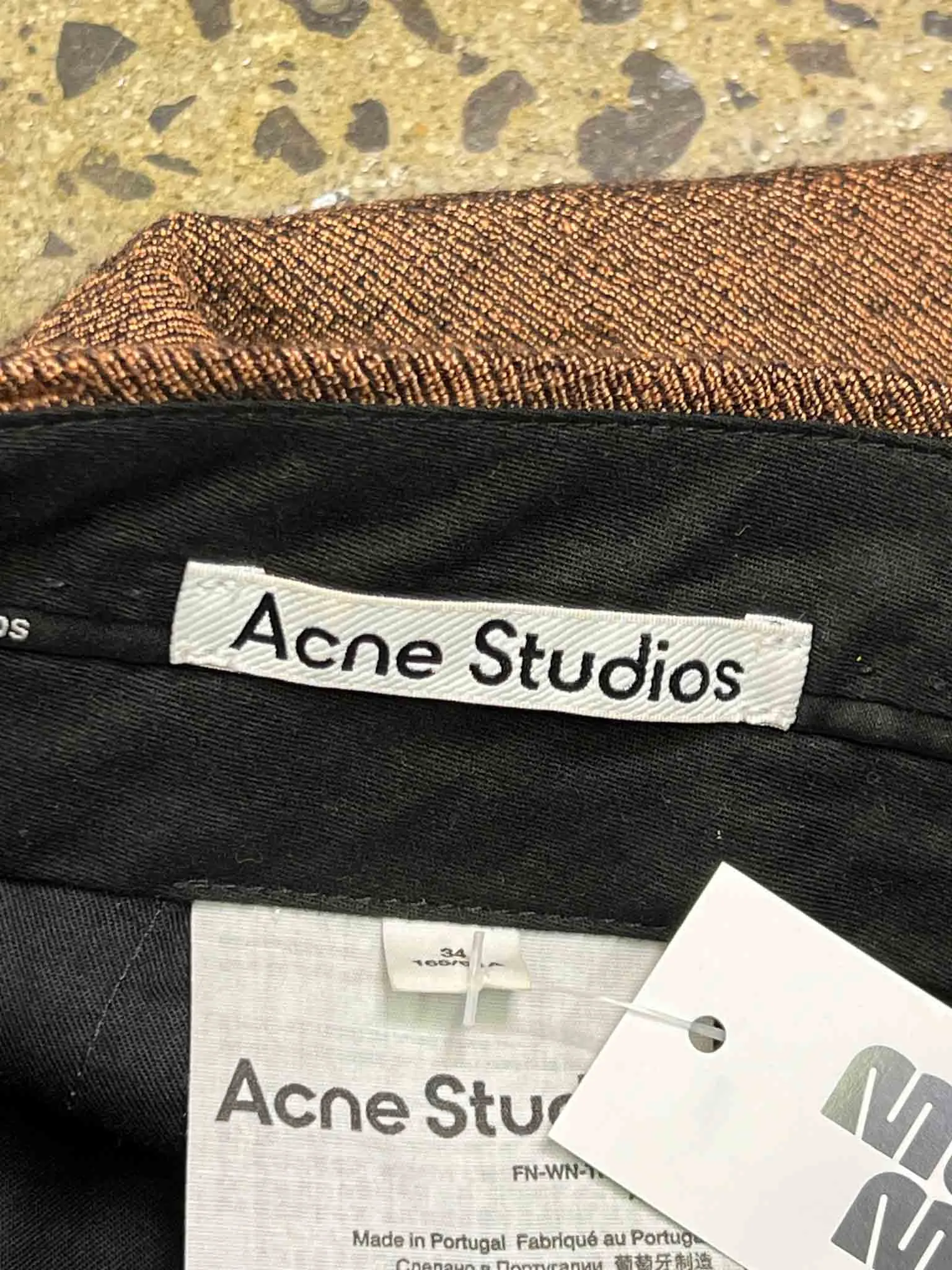 Size 34 (XS) | Acne Studios Brown Linen and Wool Blend Gaberdine Straight Leg Pants